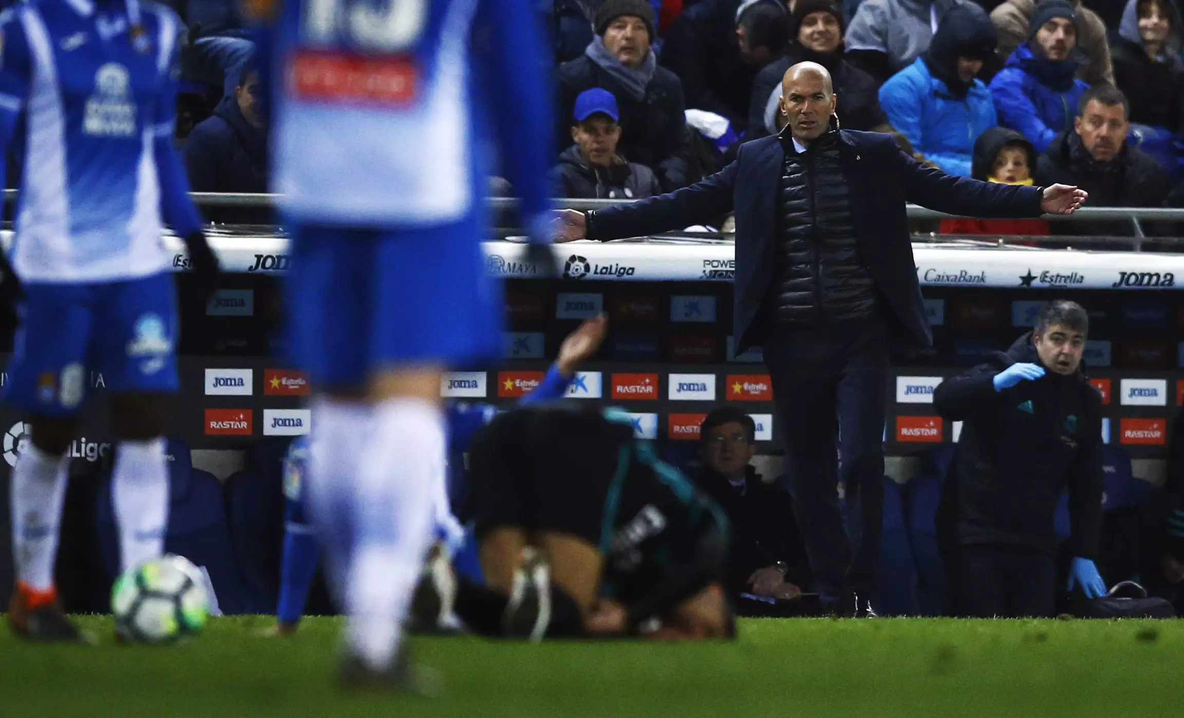 Zidane remonstrates on the touchline. Image: PA