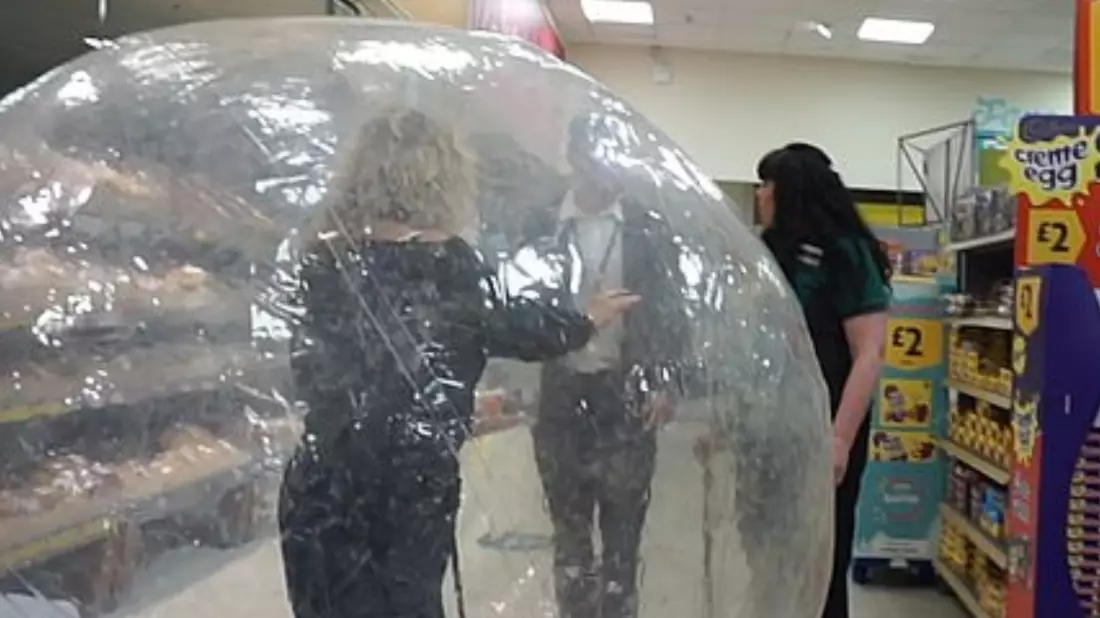 Shoppers Bemused As Woman Socially Distances Herself In Zorb Ball