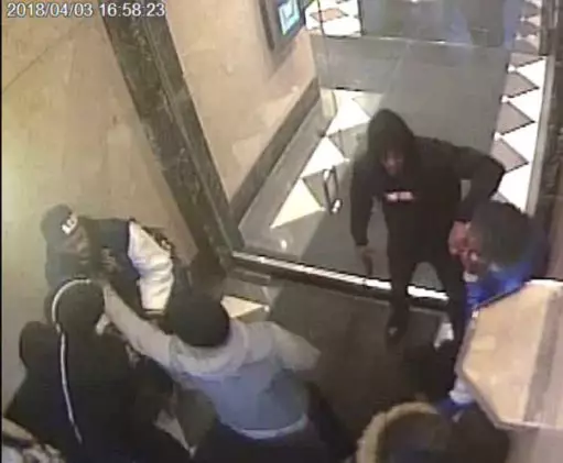 Image from a surveillance video alleging involvement by rapper Tekashi 6ix9ine in several violent incidents.