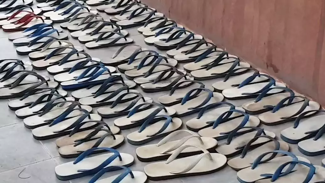 Officers found 126 pairs of stolen flip-flops.