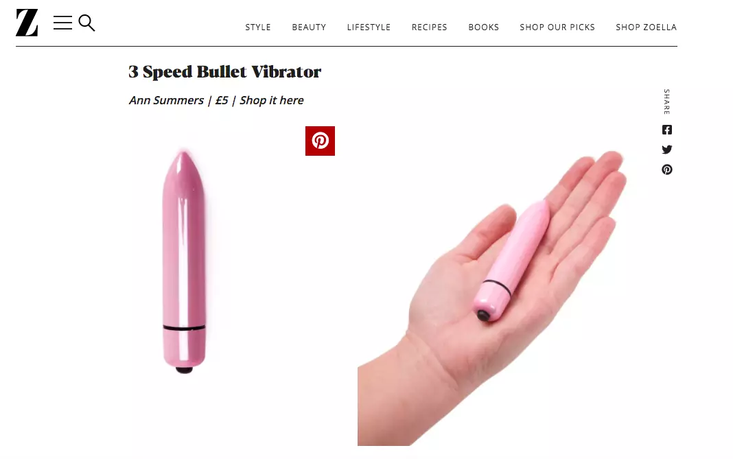 A recent post on Zoella's lifestyle site featured reviews of sex toys (