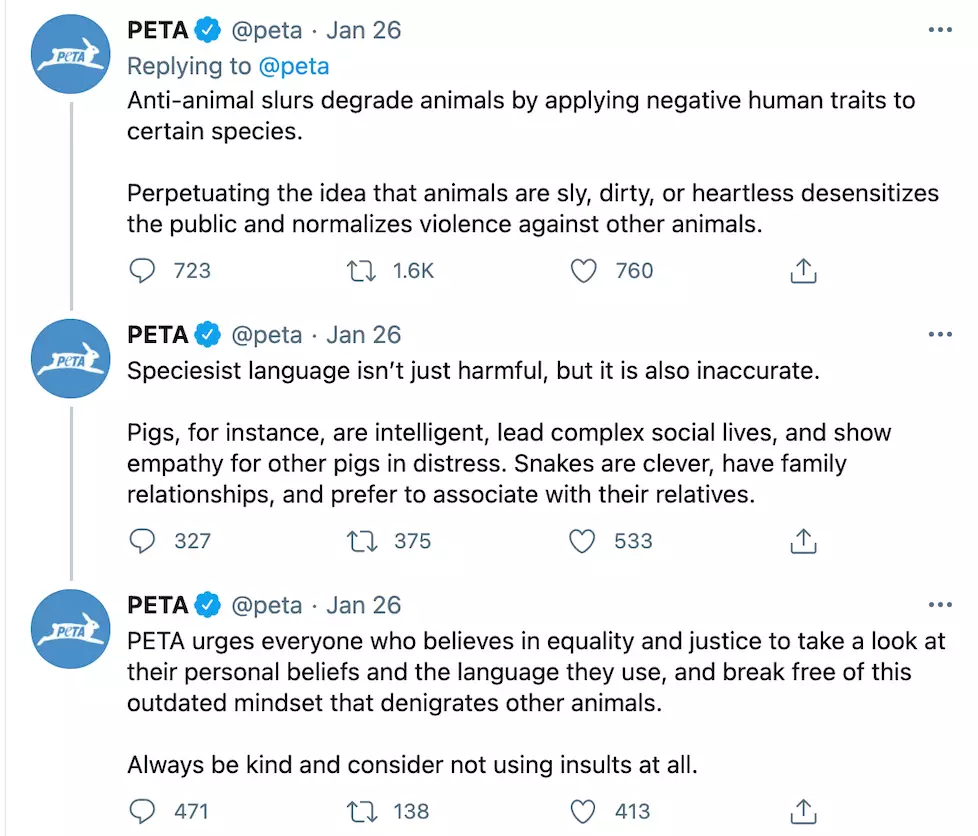 PETA's tweets were met with a mixed response on Twitter (