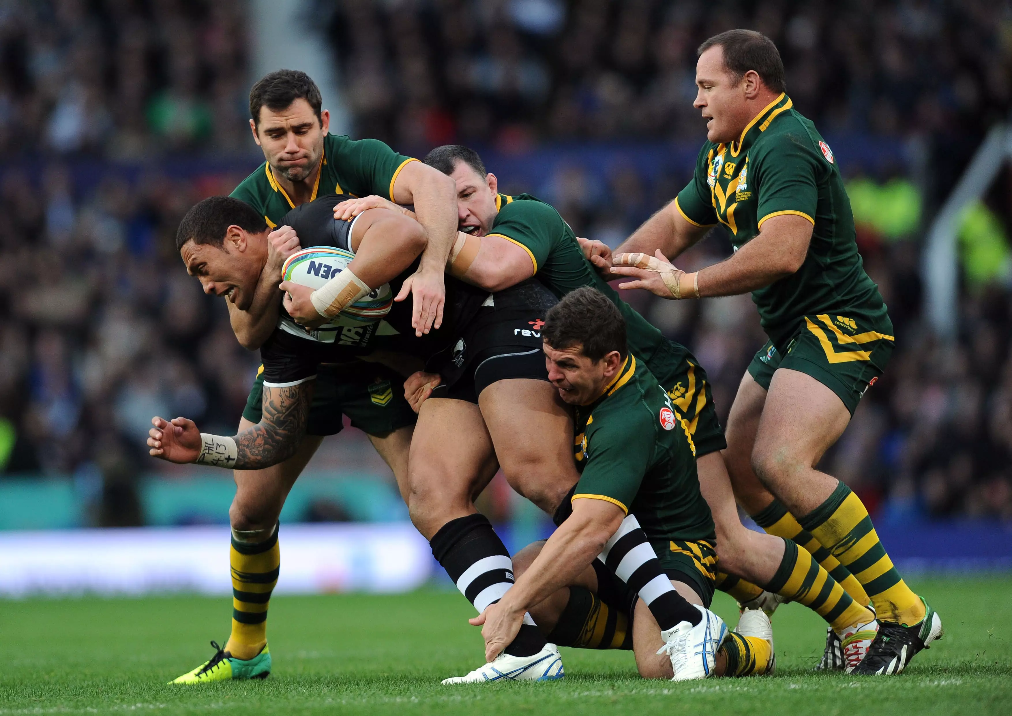 Vatuvei is tackled during New Zealand's match against Australia back in 2013.