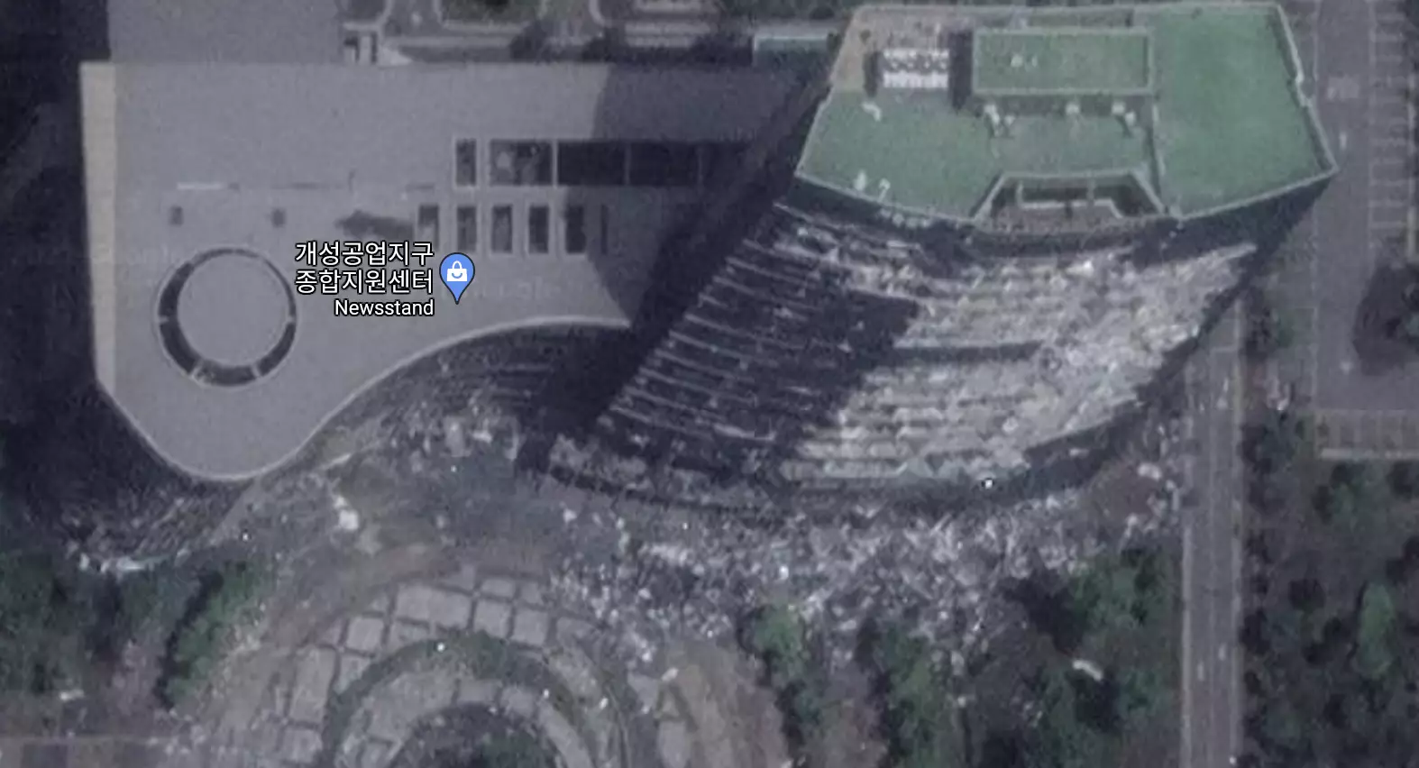Exploded building in North Korea on Google Maps .(