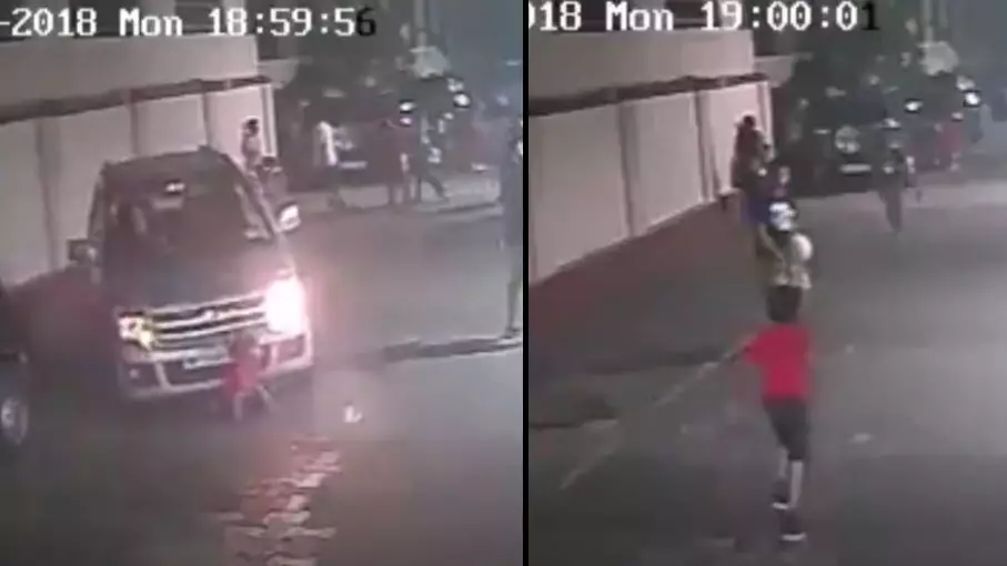 Child Miraculously Gets Up Unharmed After Being Run Over By Car 