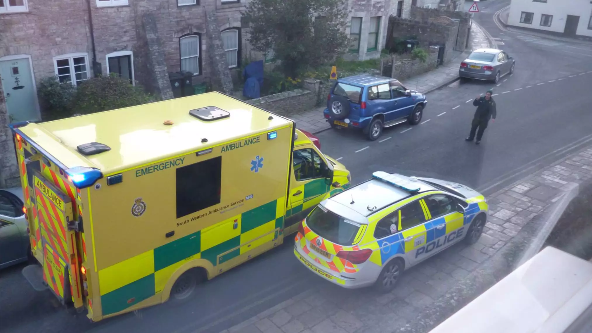 Police Car Blocks Ambulance On Emergency Call 