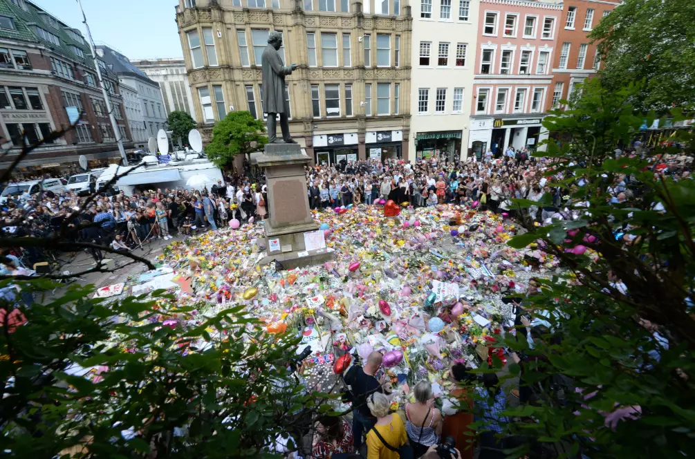 Tributes in St Ann's Square, Manchester.