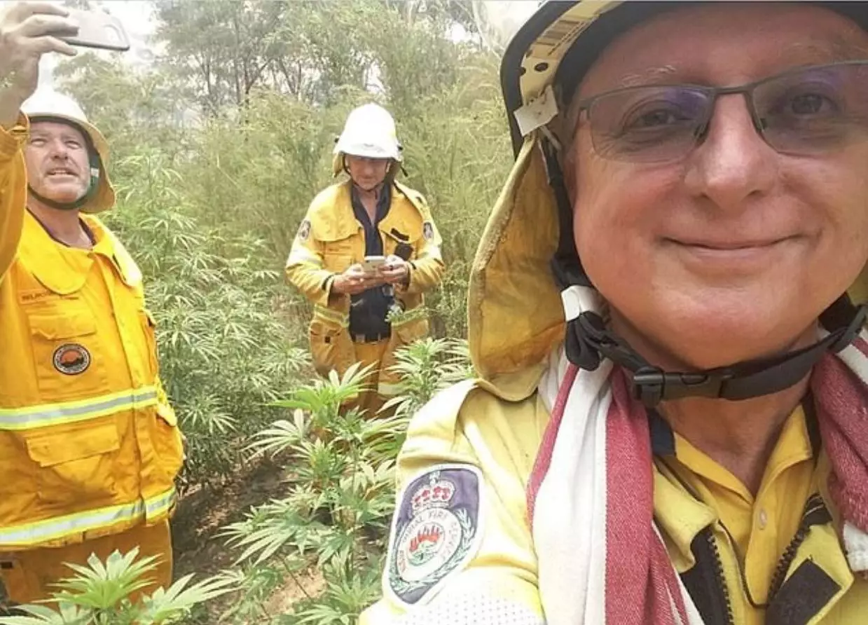 The firefighters taking a selfie.