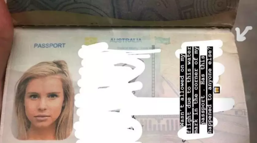Tegan Martin shared a picture of her passport and its slight water mark on Instagram.