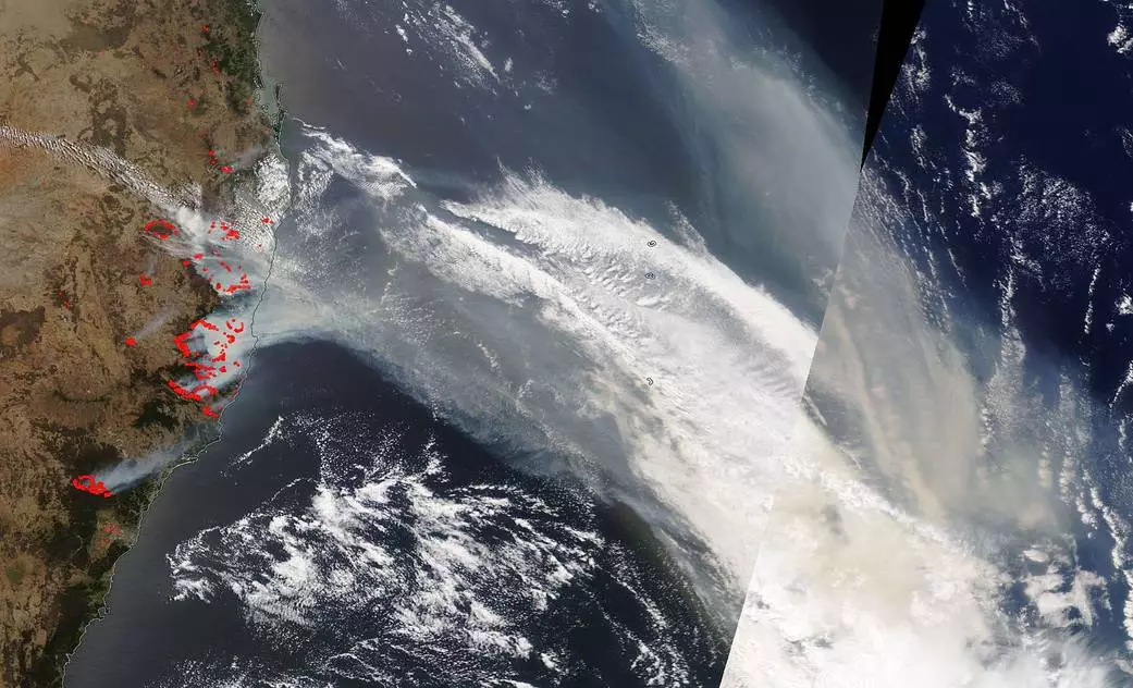 NASA satellite imagery showing smoke from bushfires, as of 13 November.