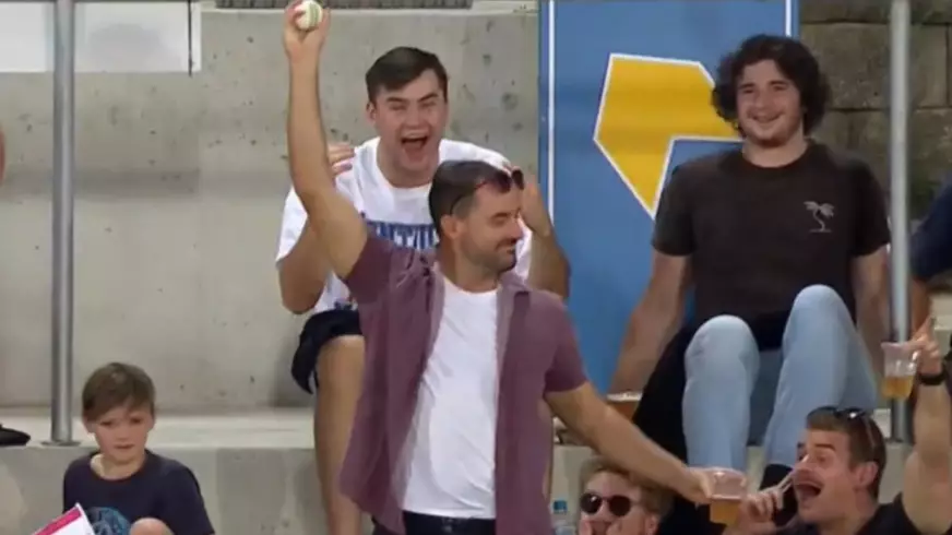 Bloke Catches Cricket Ball One-Handed Without Spilling His Beer