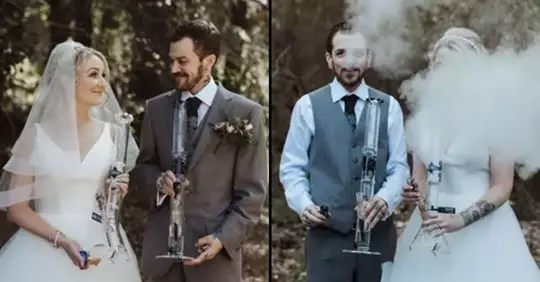Newlyweds Toast Marriage With Hit From 'Mr And Mrs' Bongs On Their Wedding Day