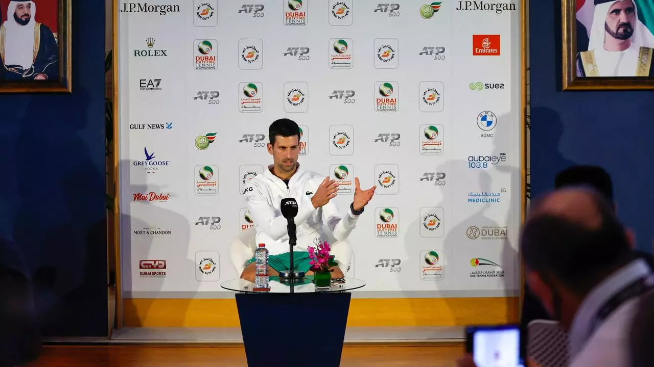 Novak Djokovic speaks at the Dubai Duty Free Tennis Championship.