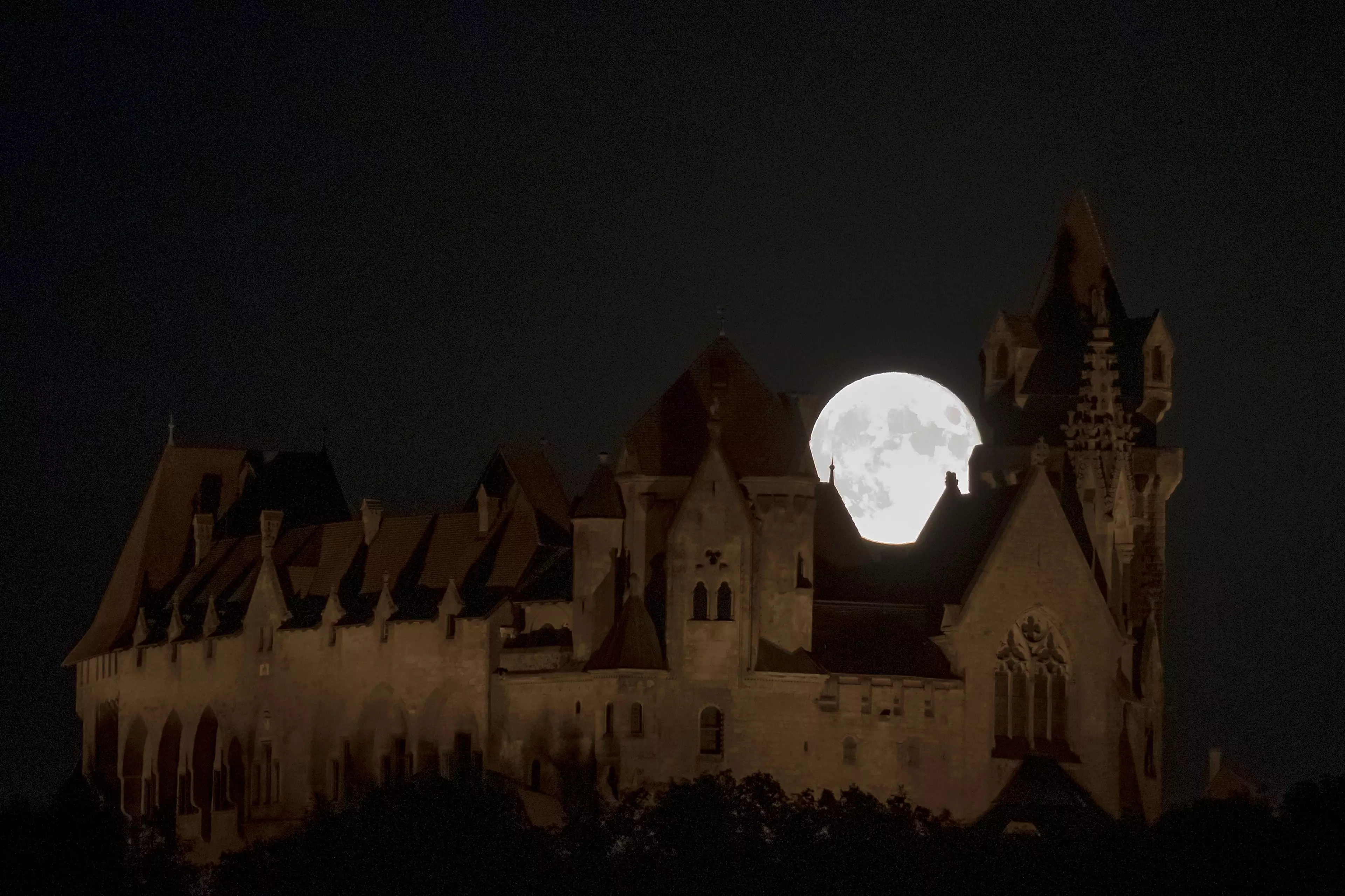 The buck moon behind Kreuzenstein castle, Austria.