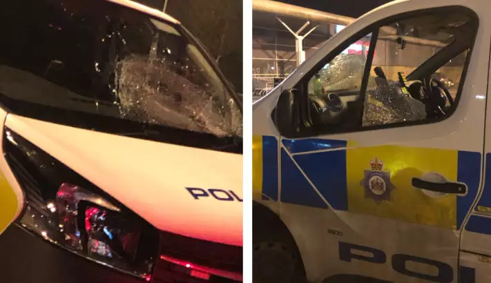 Police in other areas of the city had their vehicles attacked with bricks.