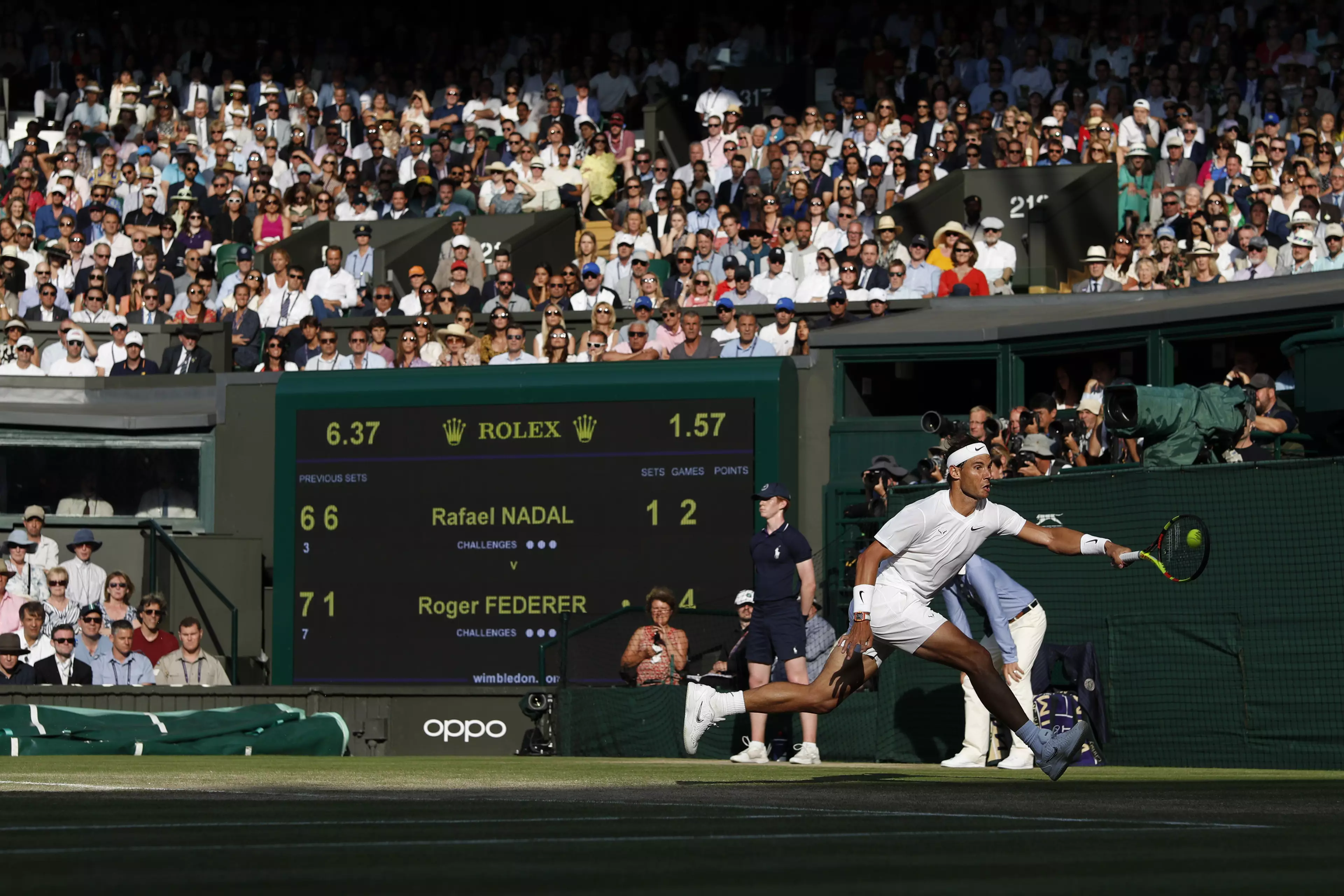 Nadal struggles to return his opponents shot. Image: PA Images