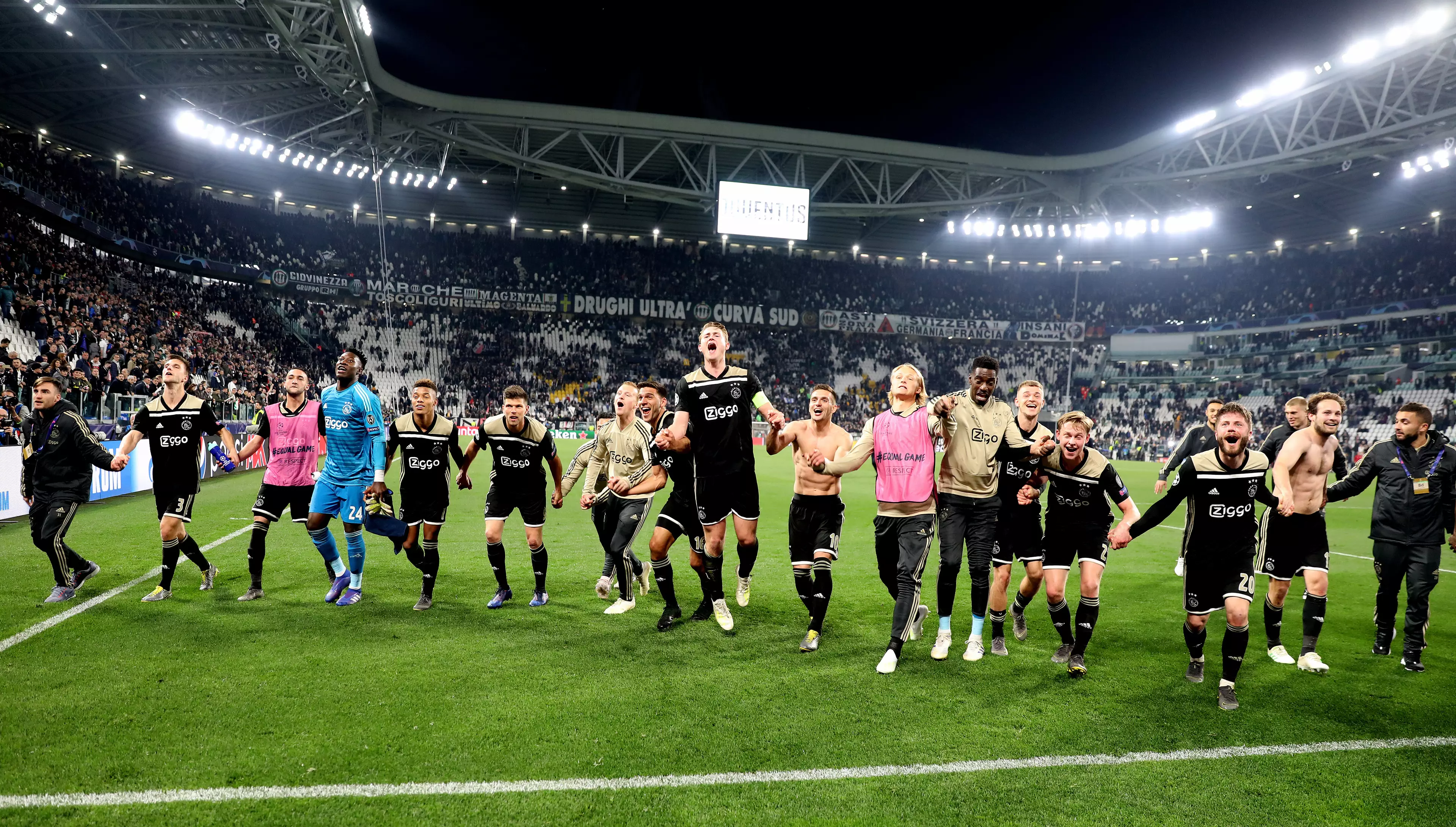 Ajax celebrate winning against Juventus. Image: PA Images