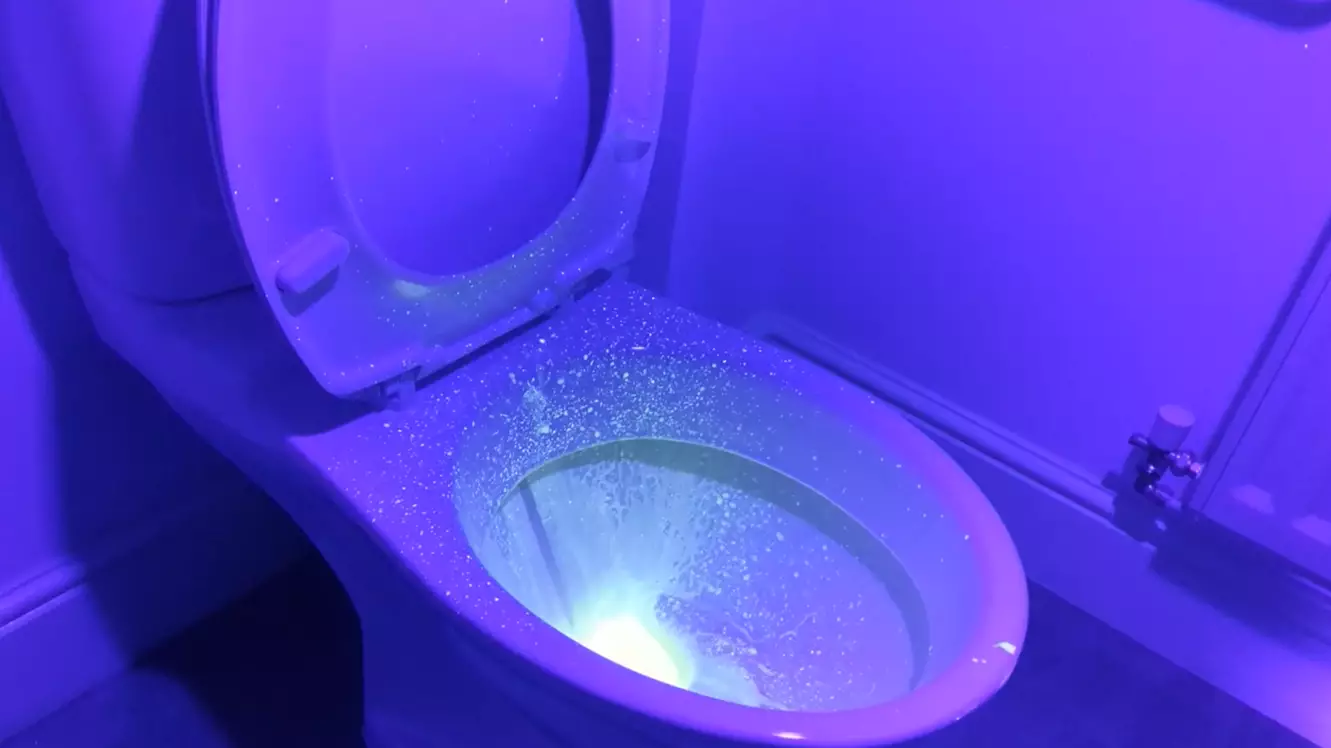 UV Light Shows How Far Wee Spreads From Standing Up Peeing 