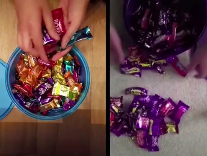 The TikTok user is able to get at the chocolates inside without anyone knowing she has opened the tub (