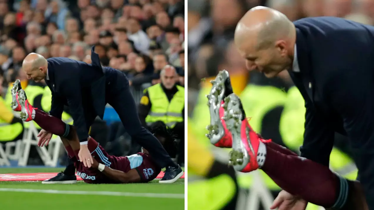 Zinedine Zidane Kicked In The Mouth By Celta Vigo Player In Freak Accident 