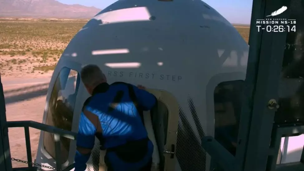 Shatner entering Blue Origin's New Shepard before lift-off.