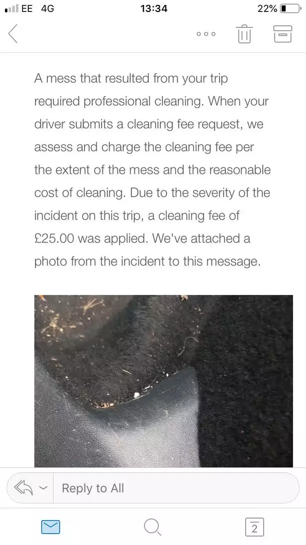 Uber initially declined to refund the cleaning fee.