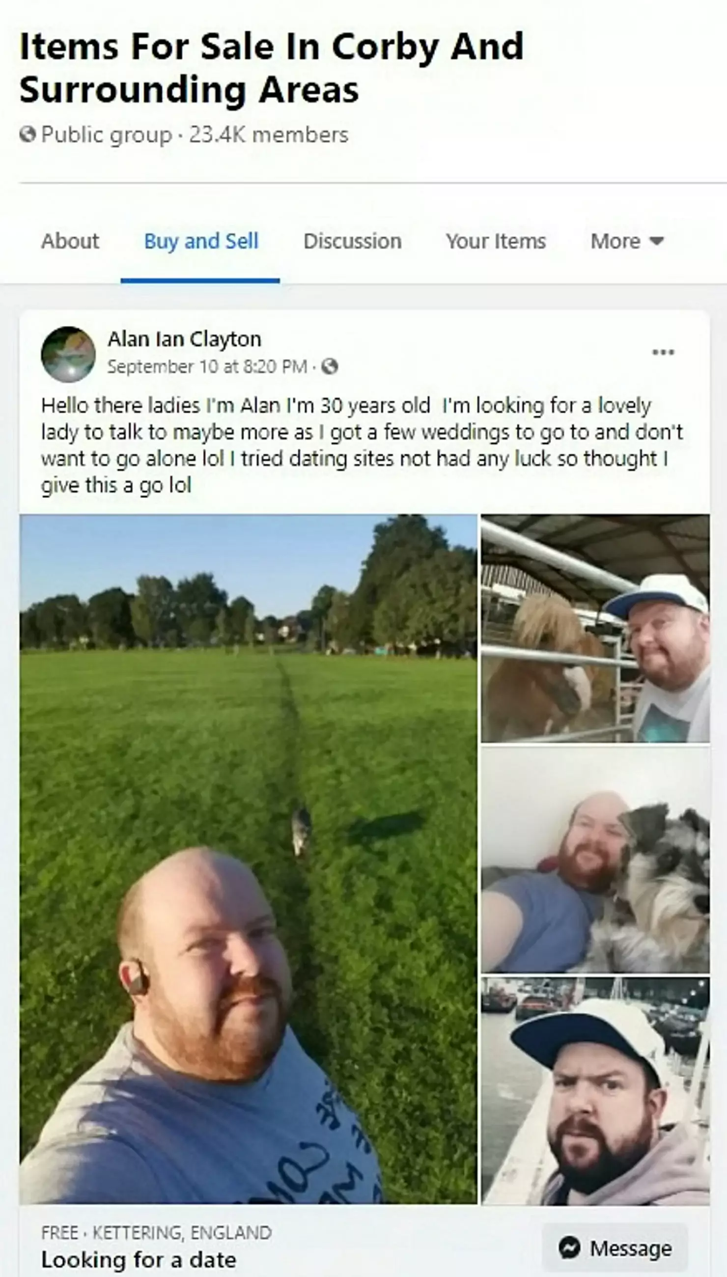 Alan posted his dating ad on Facebook (
