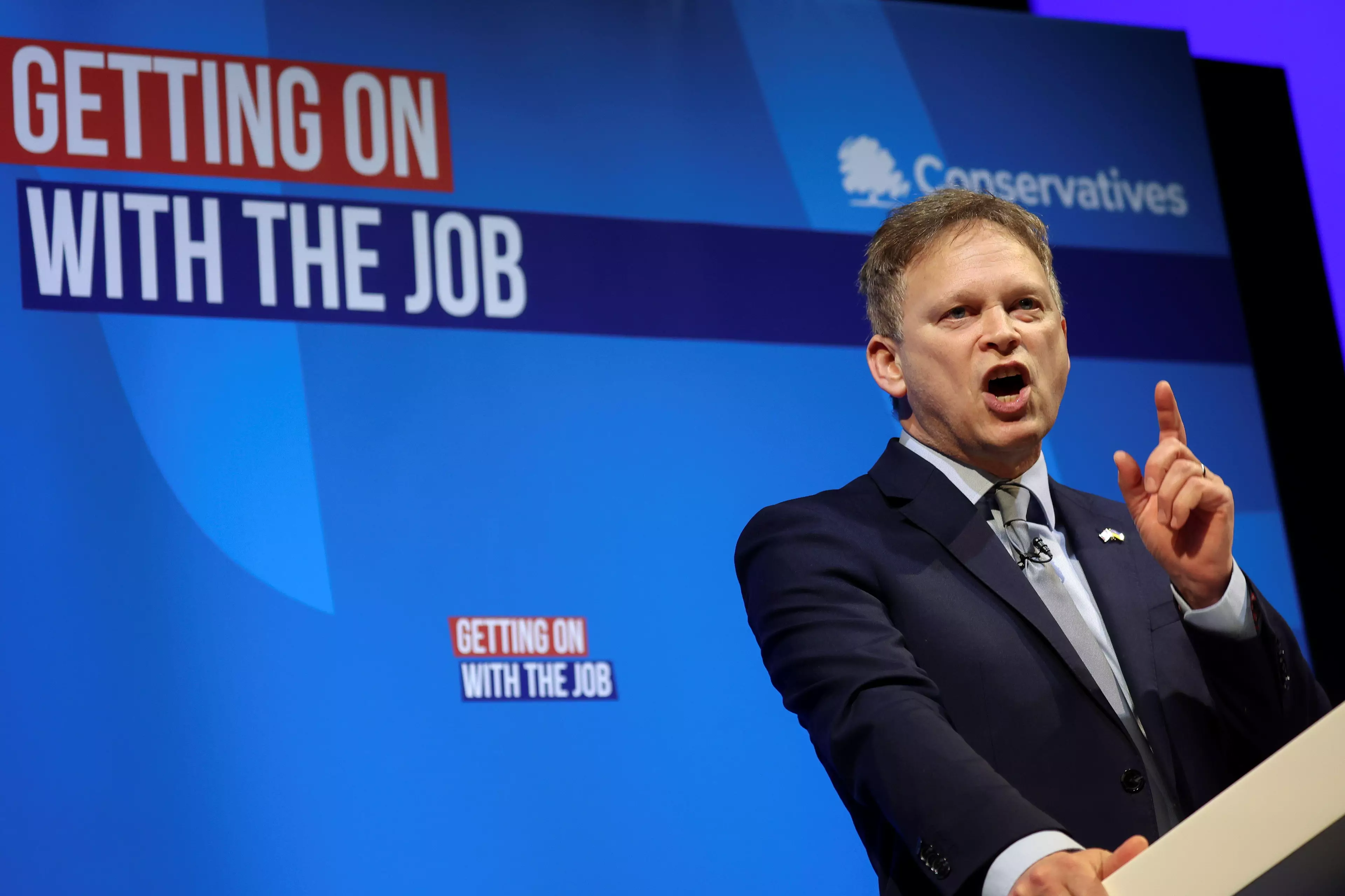 Shapps speaking at this week's Conservative Party spring conference in Blackpool.