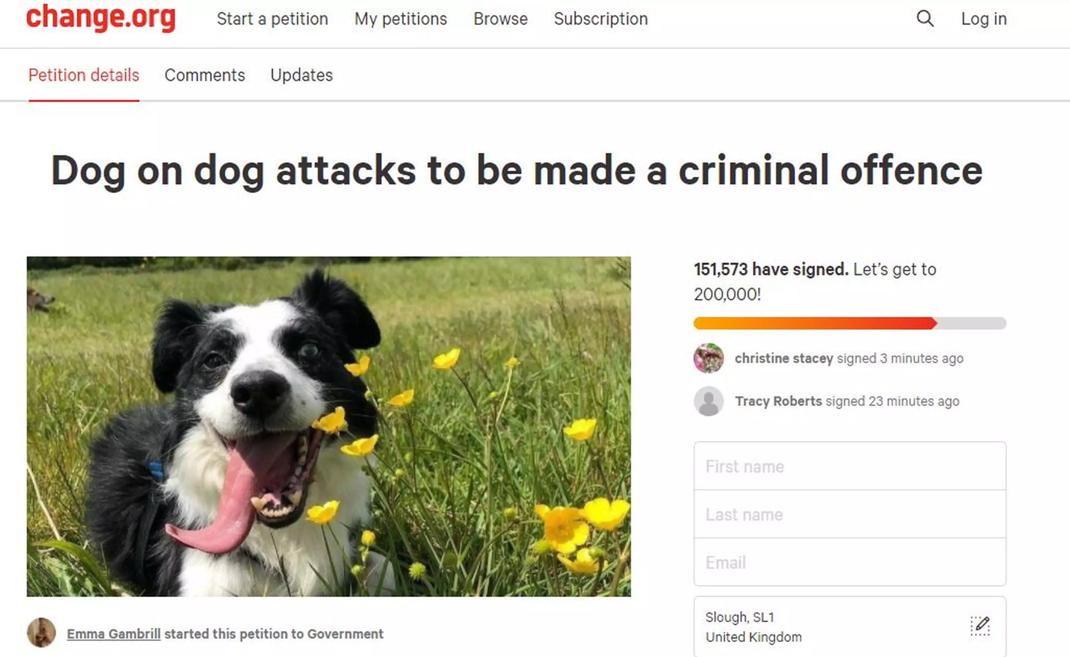 Emma launched a petition after her dog was killed (