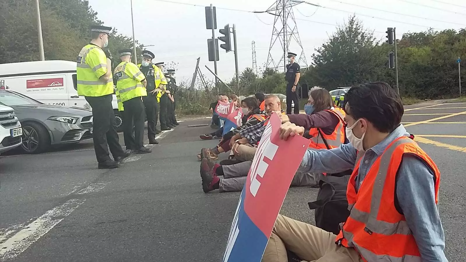 Insulate Britain protesters on the M25 yesterday.