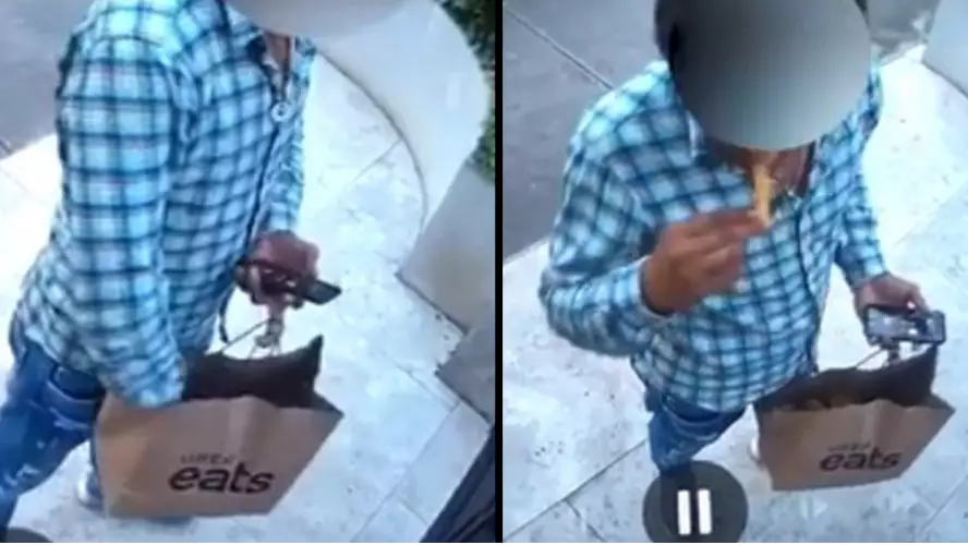 Moment A UberEats Driver Caught Eating Customer's Chips