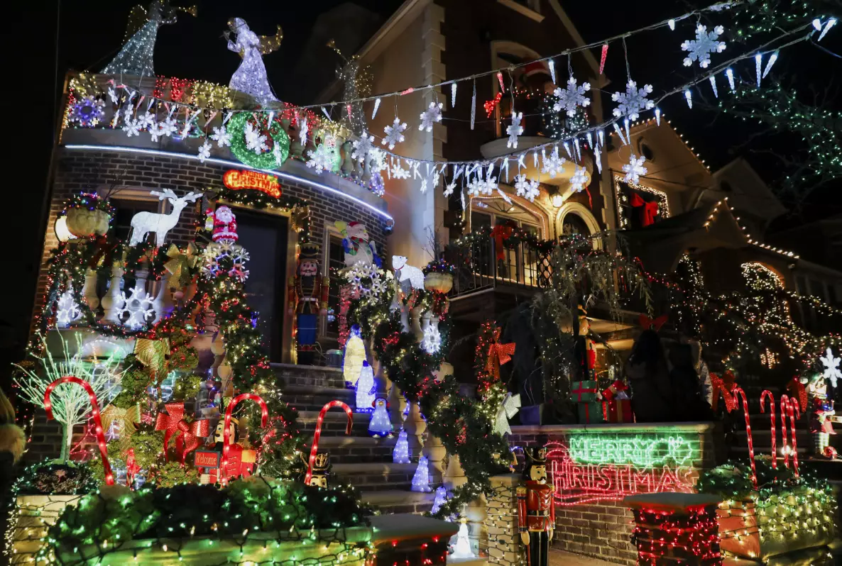 Christmas decorations on a home in New York.