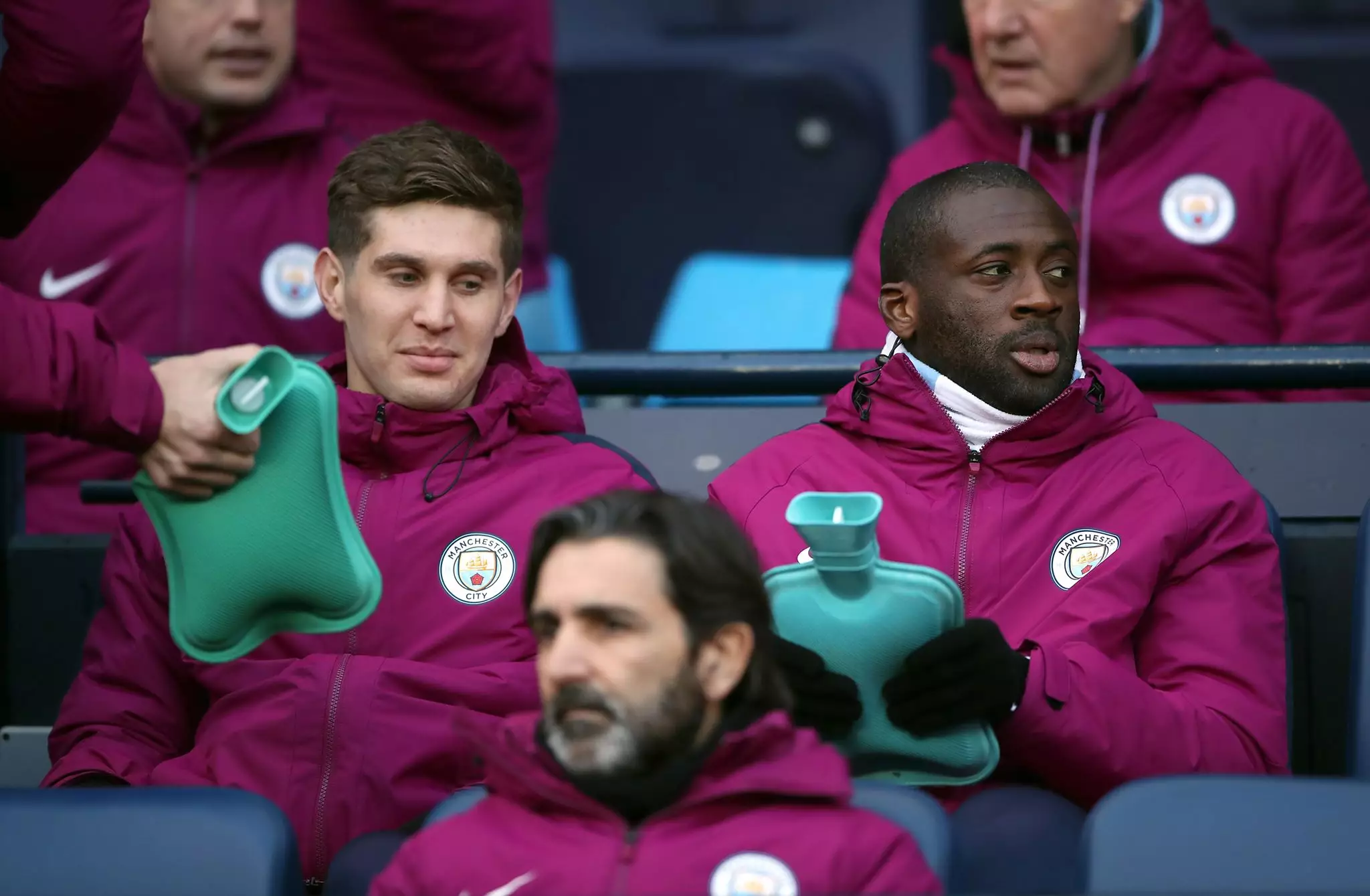 Toure takes a place on the bench. Image: PA