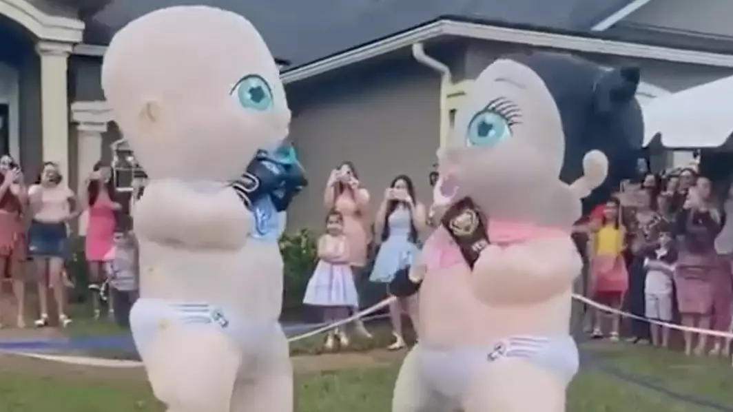 Outrageous Gender Reveal Party Sees Inflatable Babies Go Head-To-Head In Boxing Match