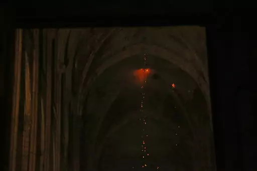 A view from inside Notre Dame cathedral during the fire in Paris.
