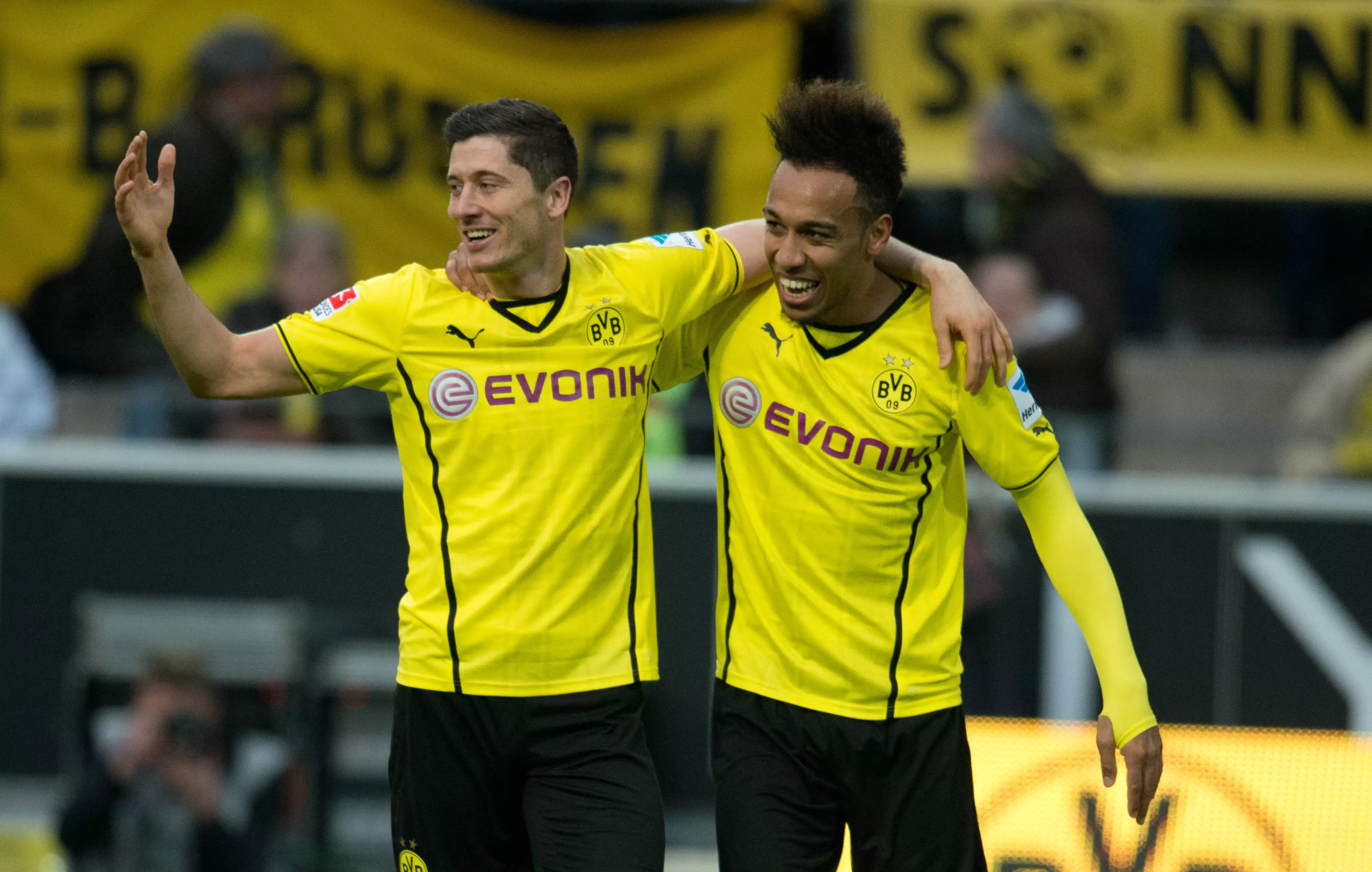 Lewandowski and Aubameyang during their Borussia Dortmund days. Image: PA