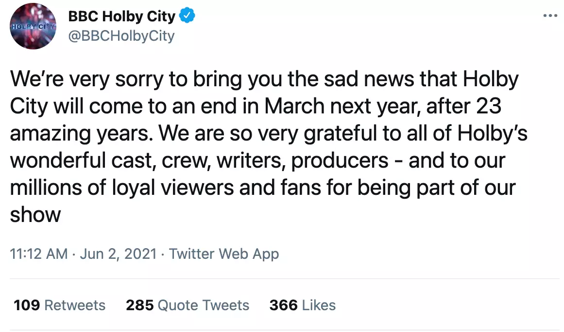 Holby City will end next year (