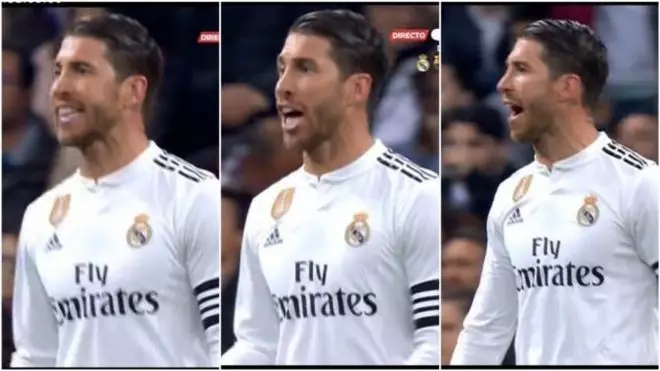 Ramos rallies the troops after Suarez's penalty. Image: MARCA