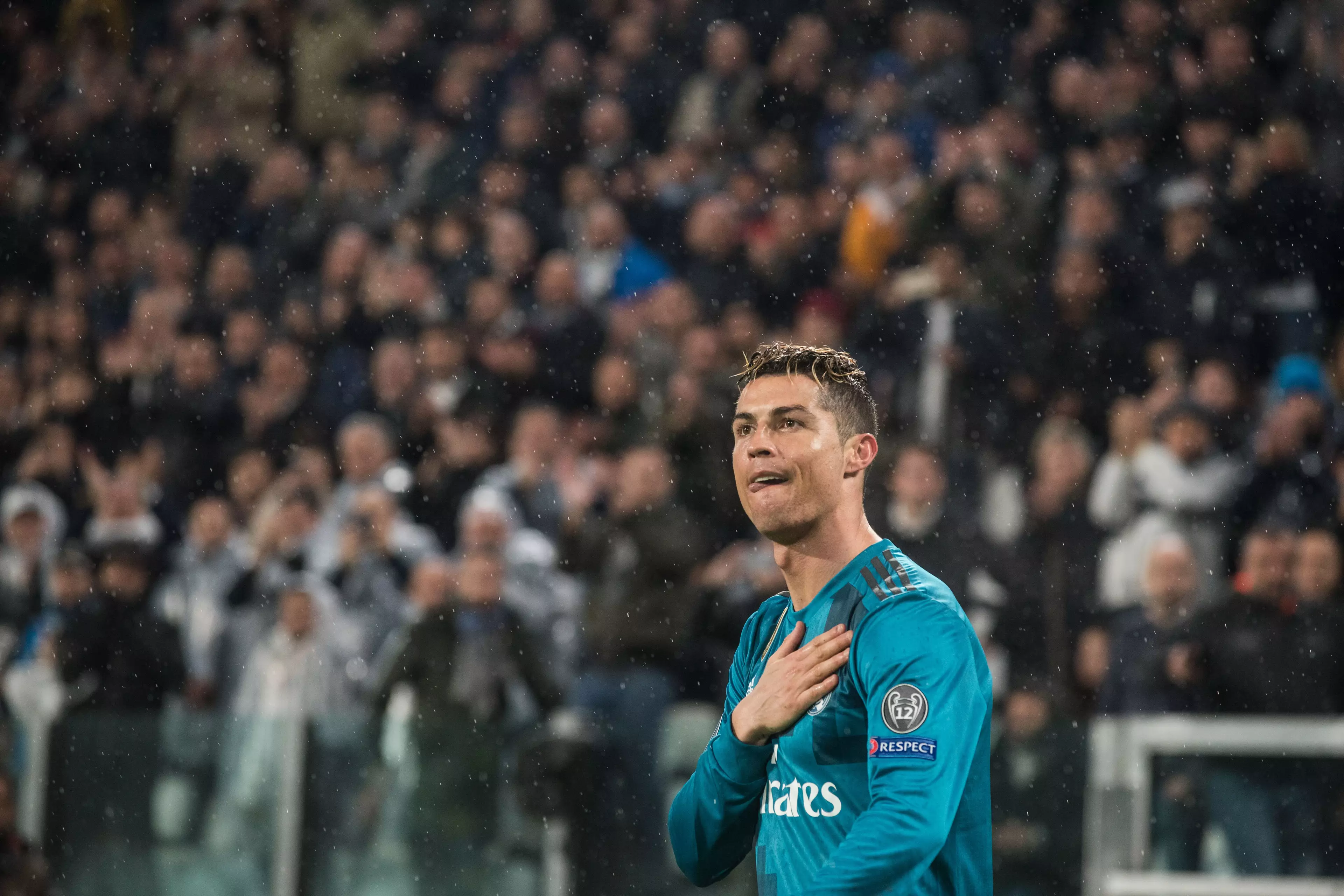 Ronaldo gestures to Juventus fans after scoring a goal. Image: PA