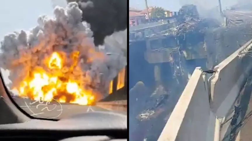 Motorway Collapses After Fuel Tanker Explodes Into A Massive Fireball
