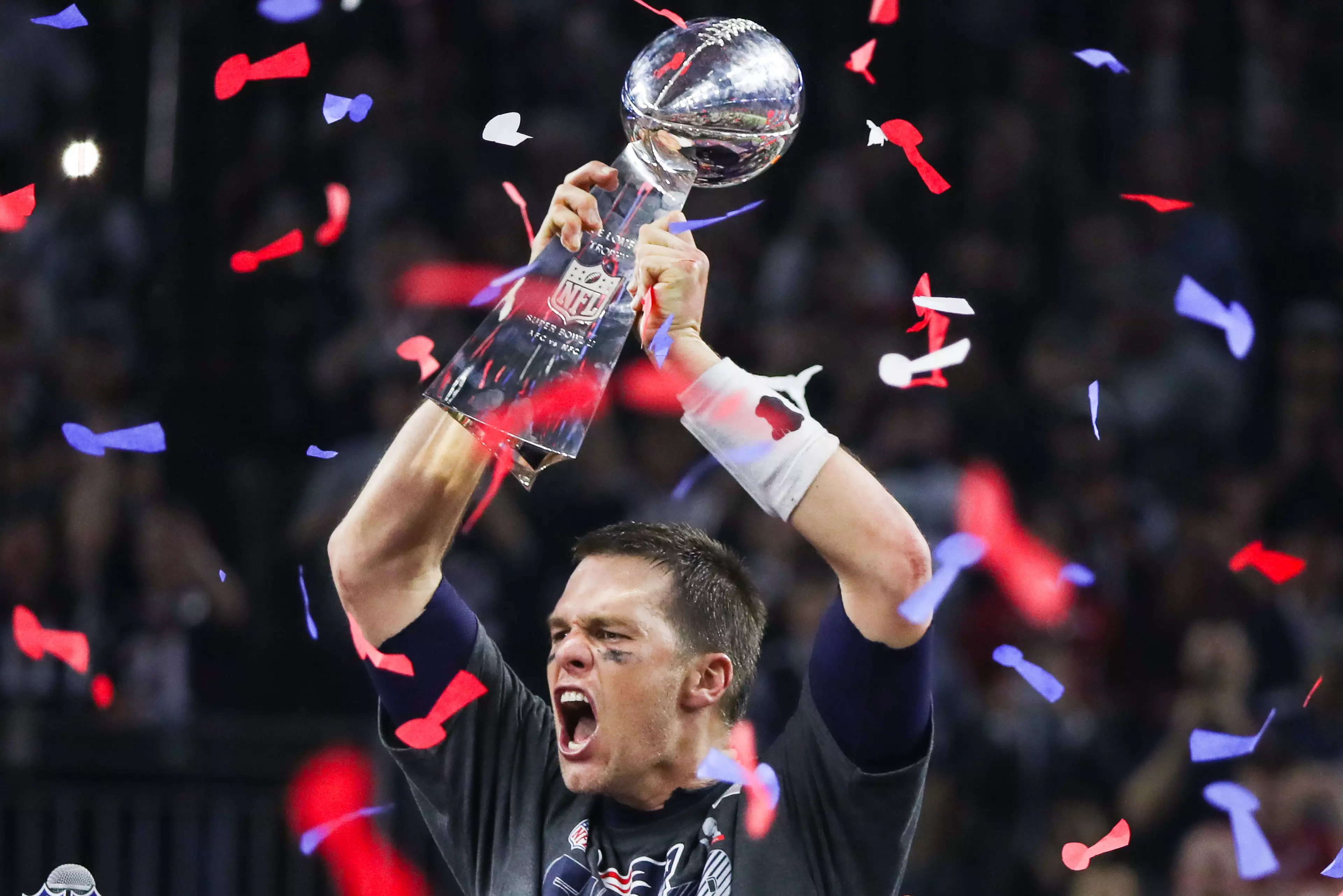 Tom Brady celebrates an incredible victory. Image: PA Images