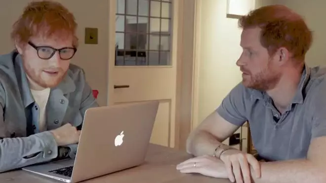 Ed Sheeran and Prince Harry meet in the clip.