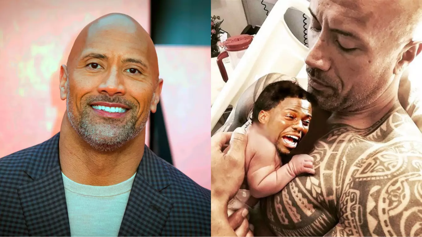 ​The Rock Photoshops Kevin Hart Onto Photo Of His Newborn Daughter 