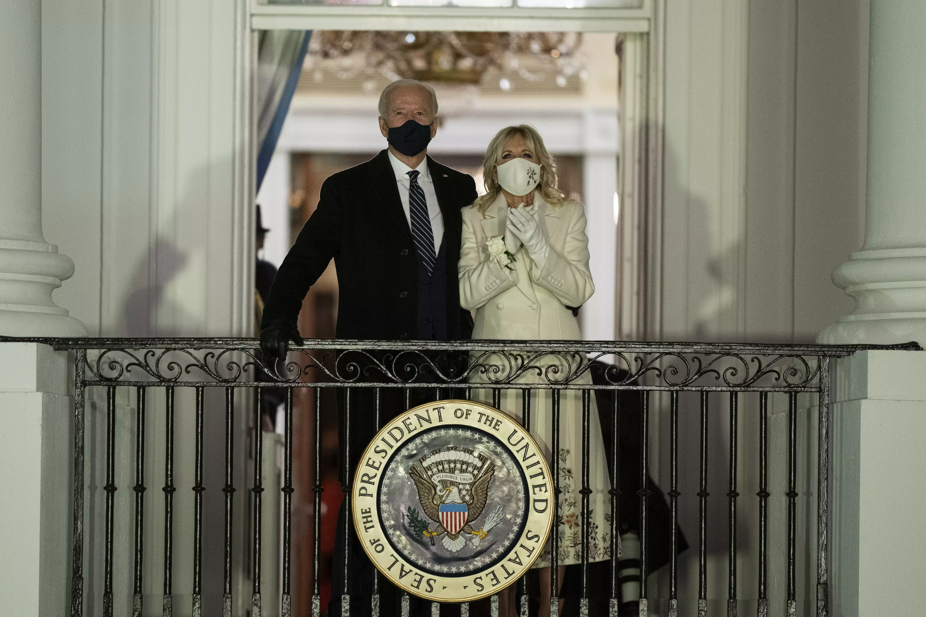 President Joe Biden and First Lady Jill Biden on the White House balcony.