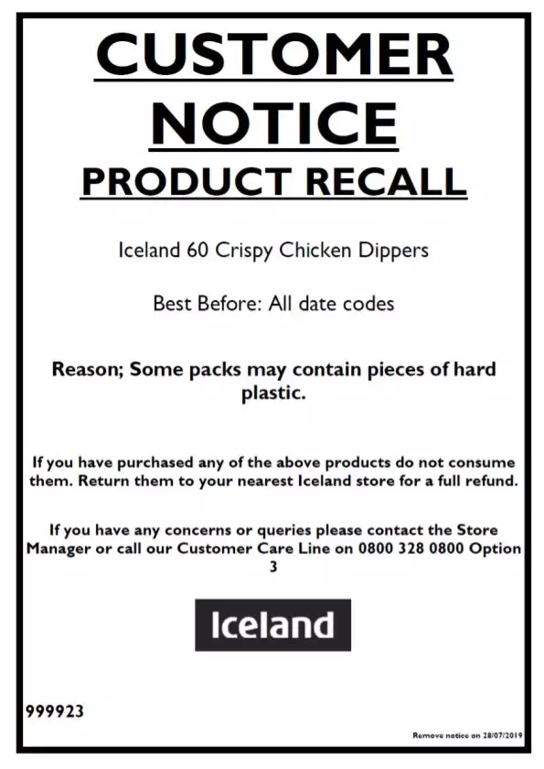 The customer notice issued.