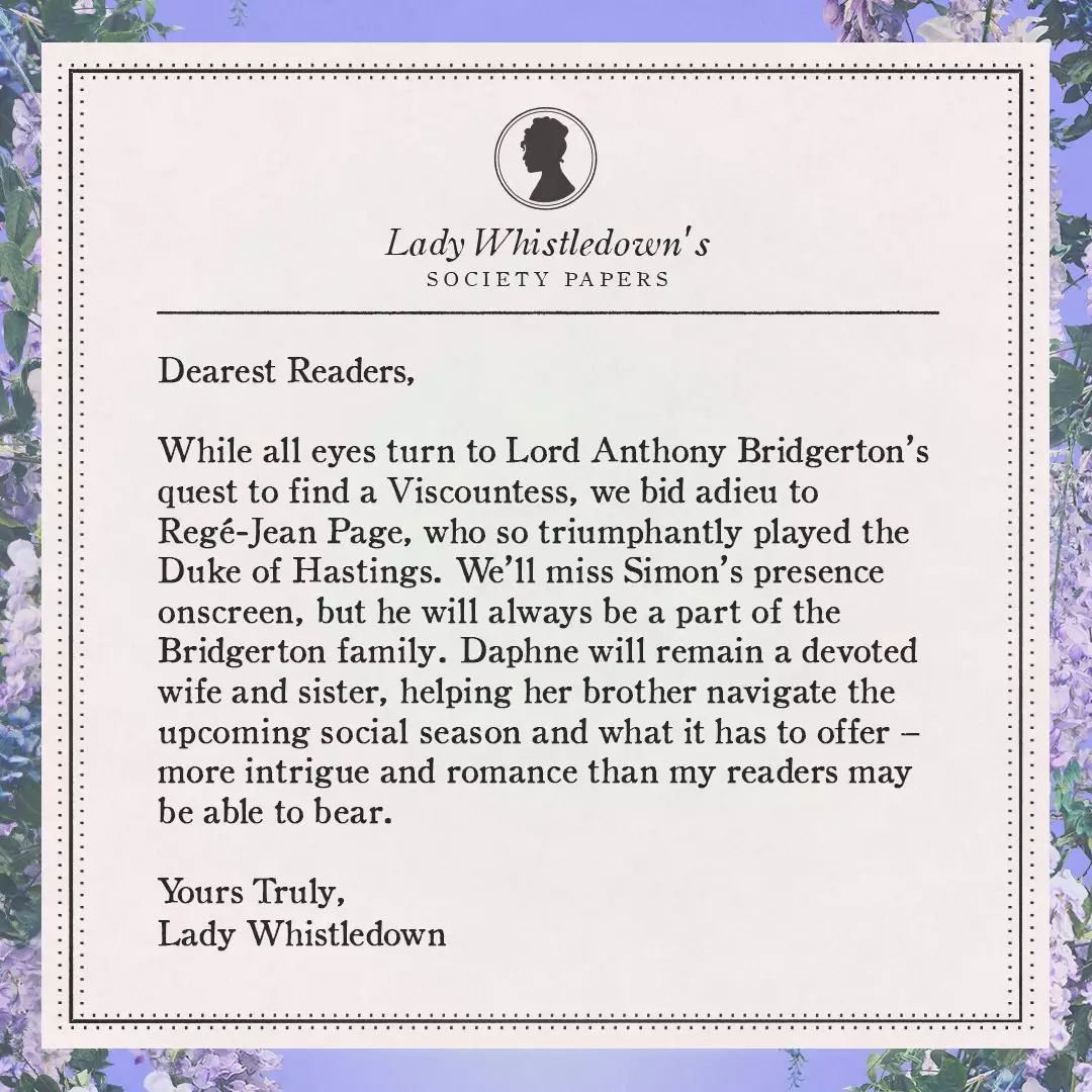 Lady Whistledown released another newsletter on Friday confirming the news (