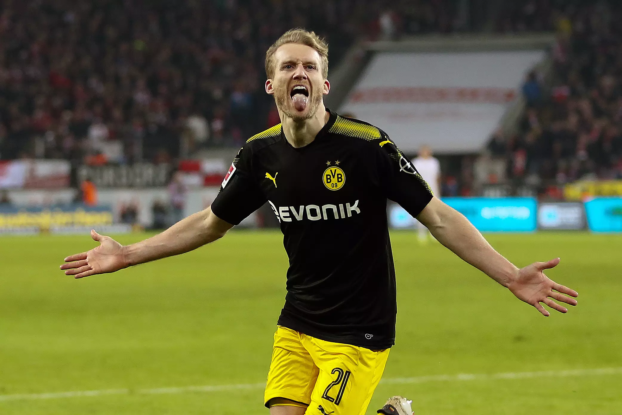 Schurrle celebrates scoring for Dortmund in February. Image: PA Images