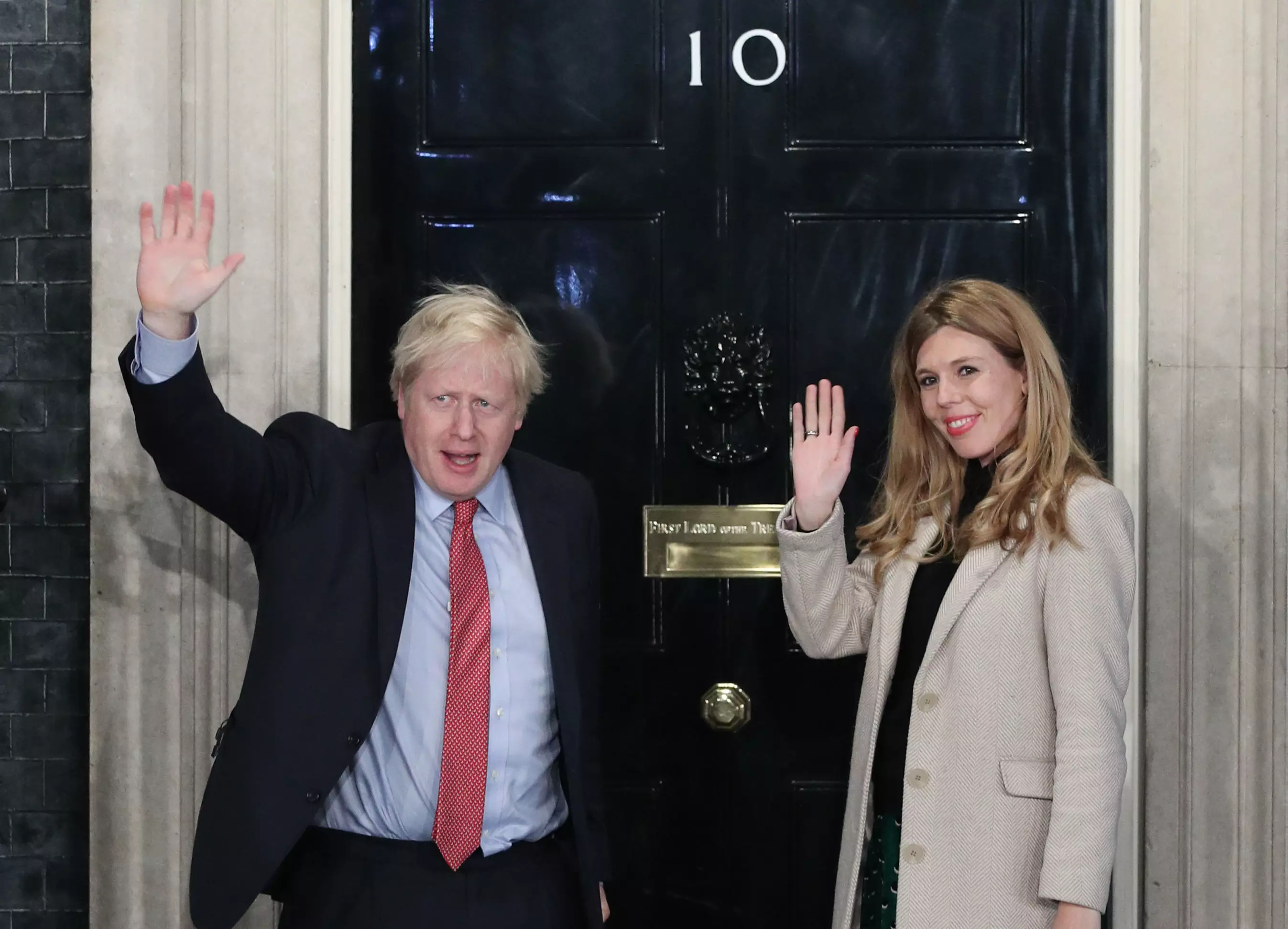 Boris and Carrie, pictured at Downing Street, have welcomed their first child (