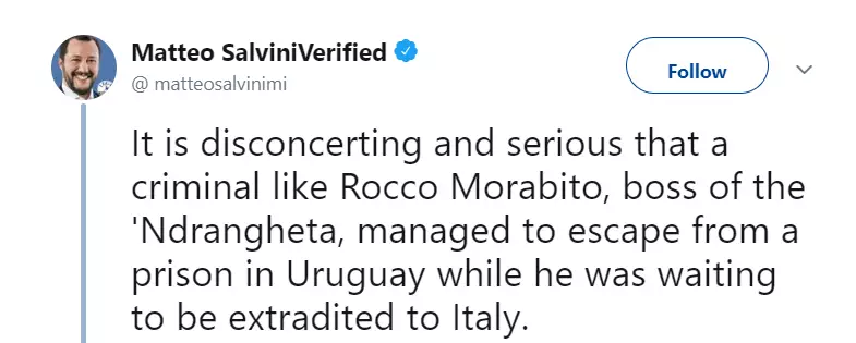 Italian interior minister Matteo Salvini has vowed to find Rocco Morabito.