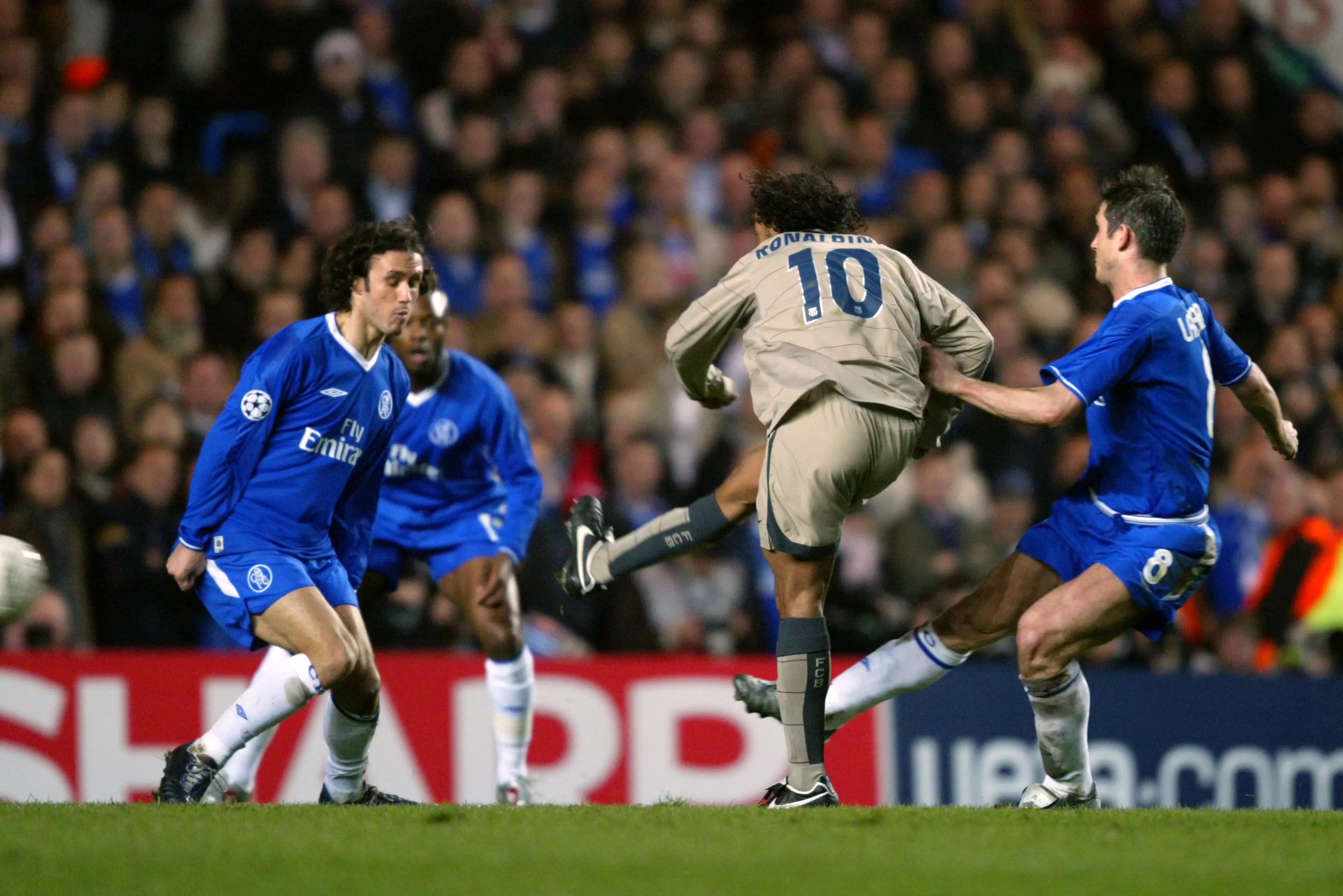 Ronaldinho's amazing finish against Chelsea in the Champions League left Stamford Bridge stunned in 2005